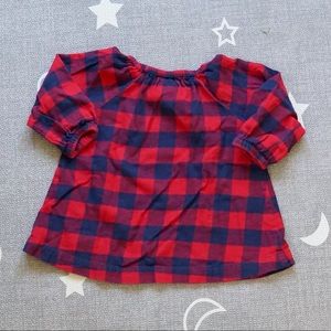 Hanna Andersson Red/Navy Check Girls Cotton Blouse Size 2T 85cm